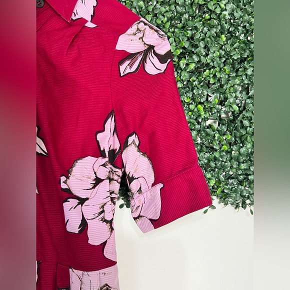 Anthropologie Maeve Floral Dagmar Red Pink/White Floral Shirt Dress Size 8 - Picture 3 of 12